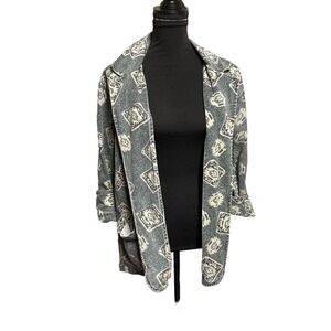 Vintage Chicos 0 Design Denim Jacket Sun Faded Womens Small Southwestern Flaws